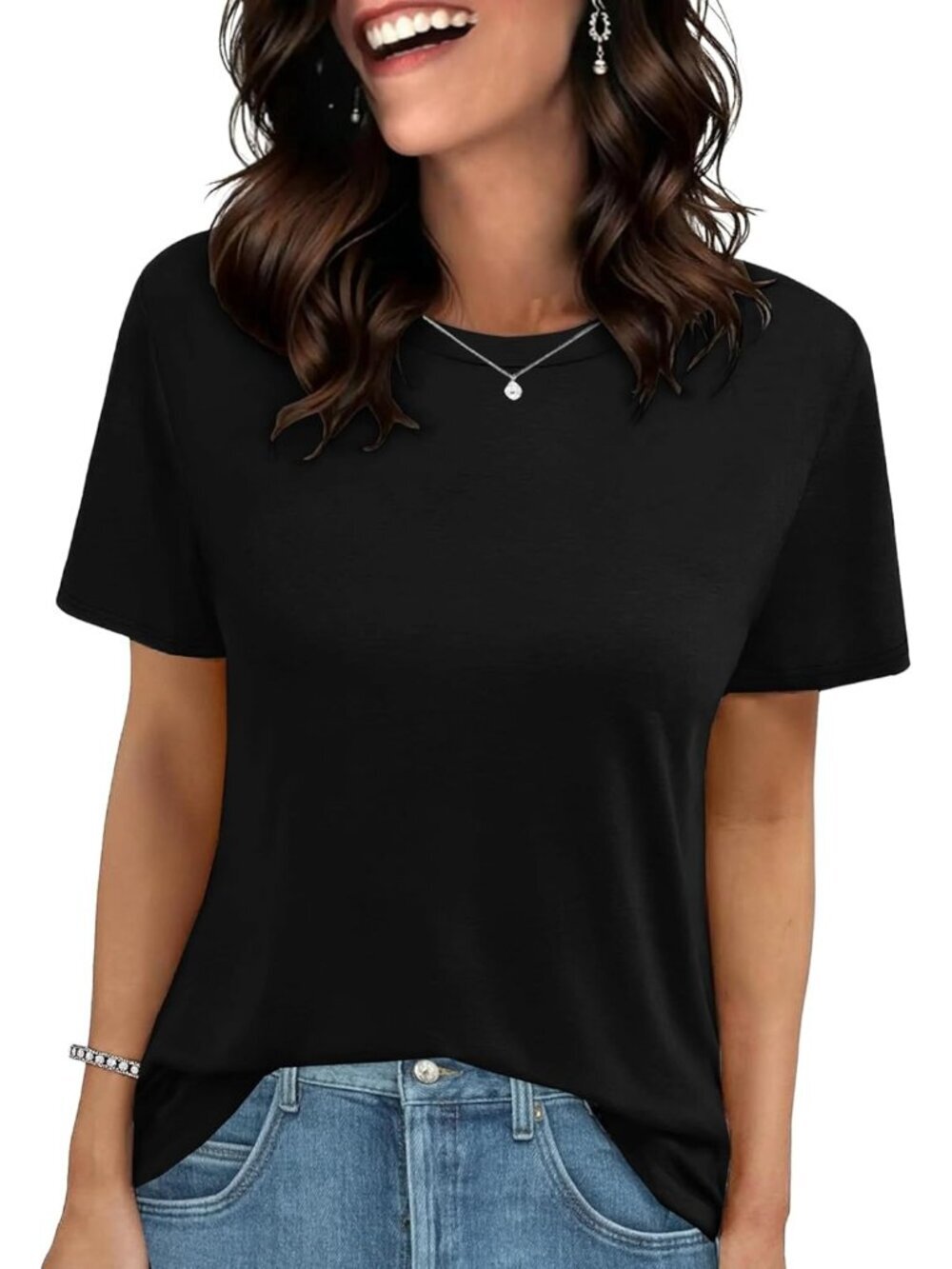 Women's T Shirts Black Casual Short Sleeve Spring Summer Beach Vacation Tops
